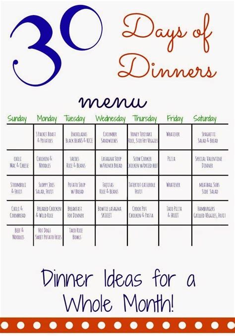 30 Days Of Dinners Another Month Of Meal Planning The Chirping Moms