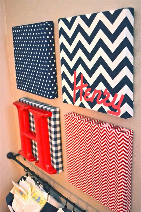 Fabric Covered Canvas Nursery Art And Hanging Diaper Organizers