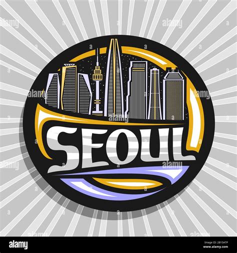 Vector Logo For Seoul Black Decorative Round Stamp With Line