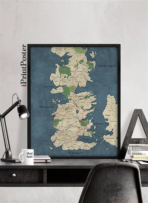 Game Of Thrones Map Westeros Vintage Map Style By Iprintposter Game