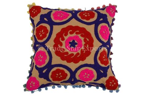 suzani embroidery cotton suzani embroidered cushion cover size 16x16 inches 40 x 40 cms rs