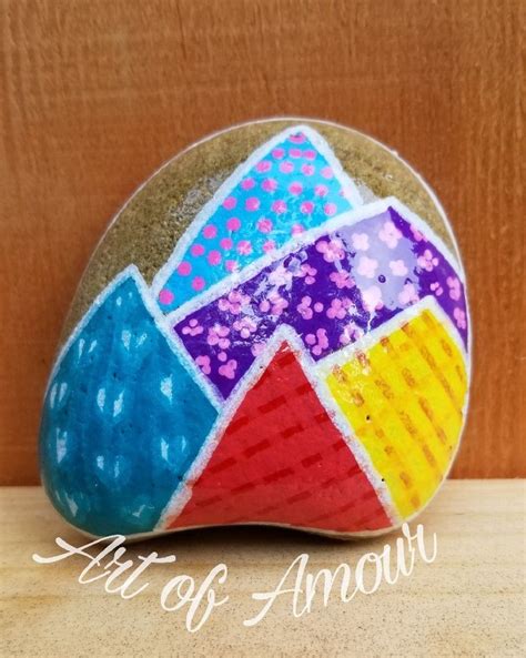 Patchwork Mountain Painted Rock Kindness Rocks Hand Painted Rocks