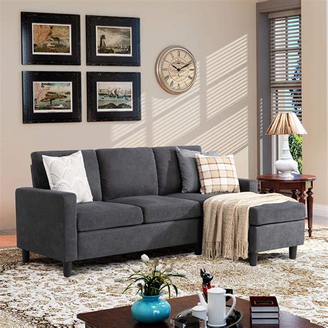 Ktaxon Reversible Sectional L Shaped Sofa Couch With Modern Linen