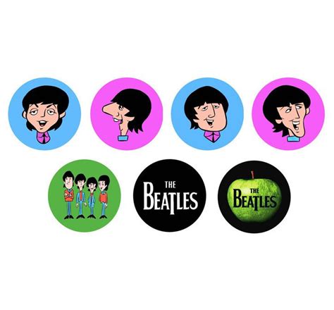 The Beatles Cartoon Set Of 7 1 Inch Pinback Buttons Pins Badges 3