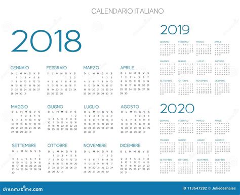 Vector Italiano Del Calendario 2018 2019 2020 Ilustración Del Vector