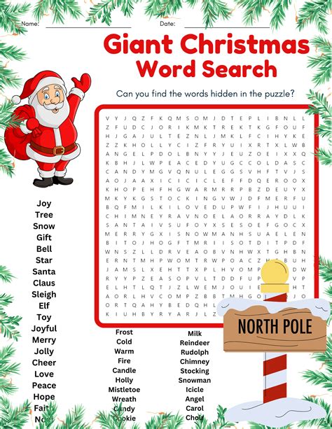 Giant Christmas Vocabulary Word Search Puzzle Worksheet Activity Made