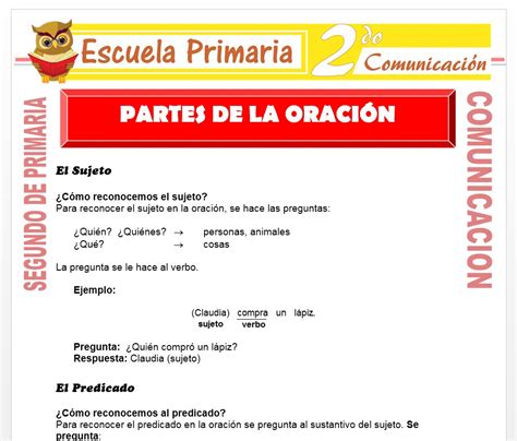 Partes De La Oración Para Segundo De Primaria Escuela Primaria