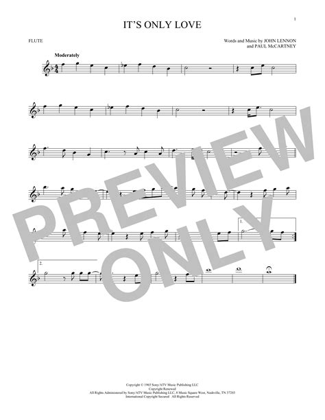 Its Only Love Sheet Music The Beatles Flute Solo