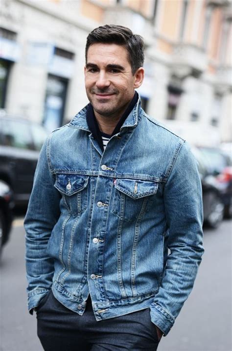 Fall Combo Inspiration With A Denim Jacket Black White With Black Striped Shirt Navy Trousers