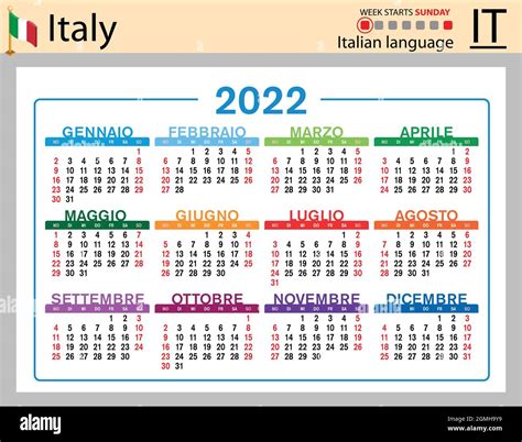 Calendario 2022 Italiano Immagini Vettoriali Stock Alamy