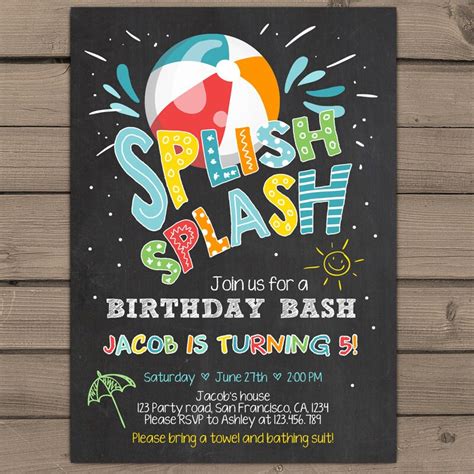 Splish Splash Birthday Invitation Pool Party Pool Birthday
