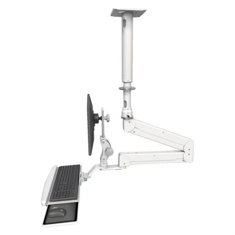 Gas spring and articulating arm options allow full motions for a healthy viewing position. Double Elite Monitor & Keyboard Ceiling Mount | ErgoMounts