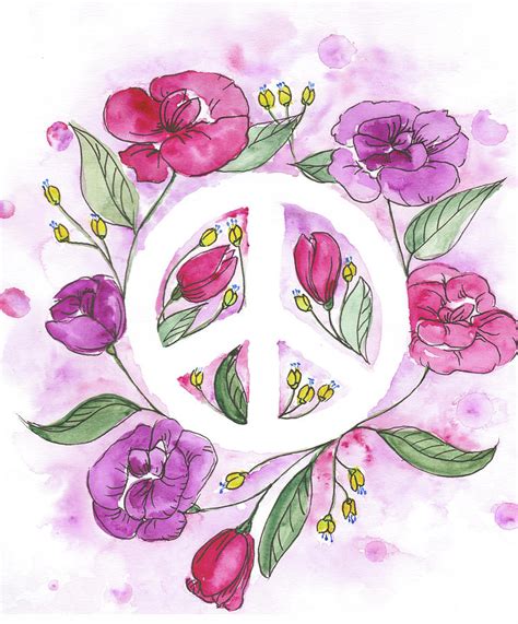 Peace Sign Watercolor Painting By Elena Gabbasova