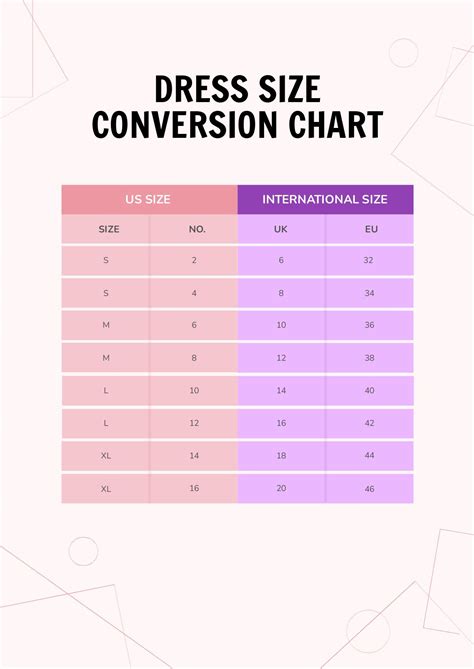 Dress Size Conversion Chart In Pdf Download