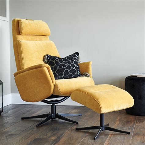 Chalfont Fabric Swivel Recliner Chair With Footstool In Yellow Fif