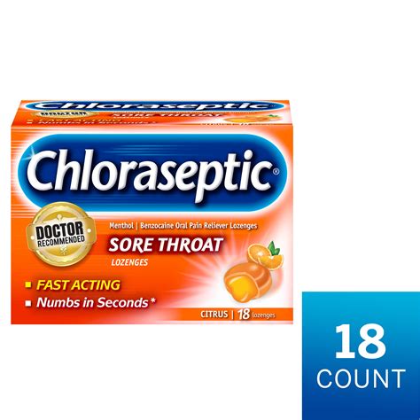 Chloraseptic Sore Throat Lozenges Citrus Flavor 18 Count Walmart