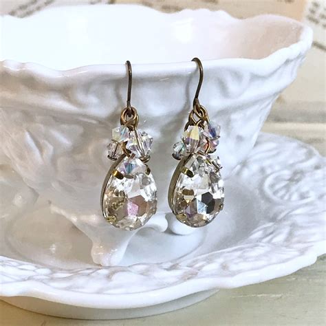 Crystal Clear Teardrop Earrings Large Drop Earrings Vintage Etsy