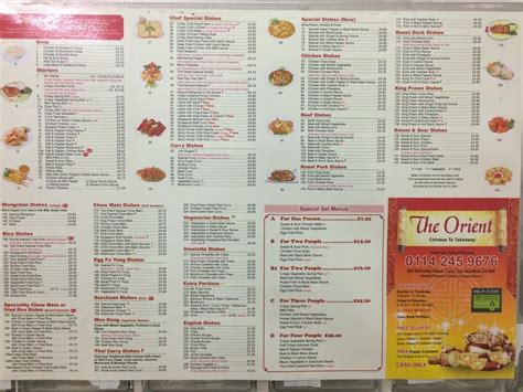 Menu At The Orient Chinese Take Away Restaurant Sheffield