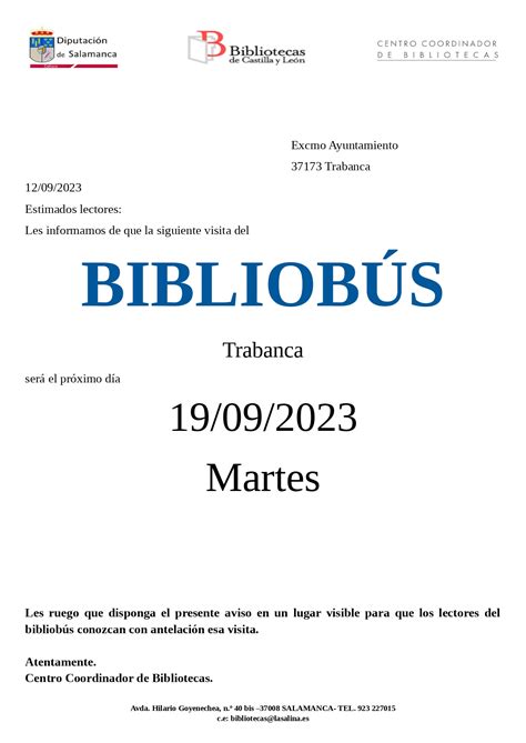 Bibliobús Septiembre 2023 Ayuntamiento De Trabanca
