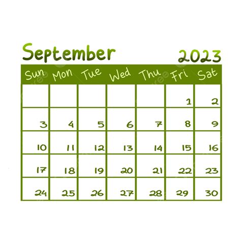 Handwriting Calendar 2023 September Green Theme 2023 Calendar