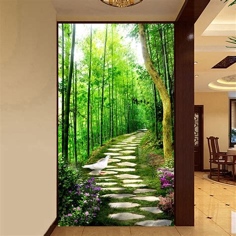 Hd Fresh Small Road Green Bamboo Forest 3d Photo Mural Wallpaper