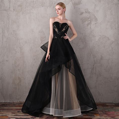 black prom dresses sweetheart ball gown sweep train sexy long prom dre anna promdress