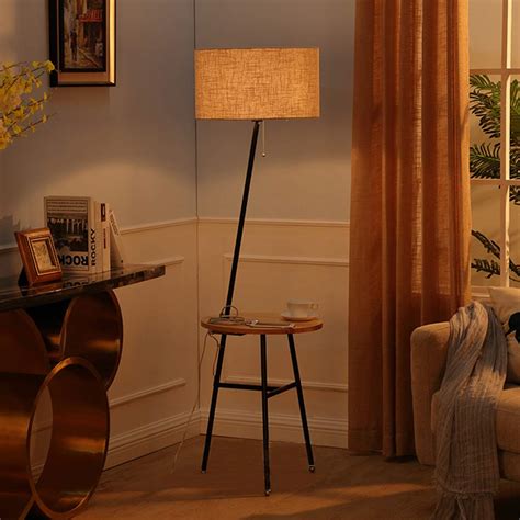 Floor lamp with led bulb 54 $ 15. Wellmet Modern Tripod Floor Lamp with Wooden Shelves, Wood ...