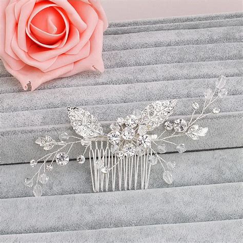 jonnafe fashion flower leaf bridal hair comb pin rhinestone crystal wedding hair combs