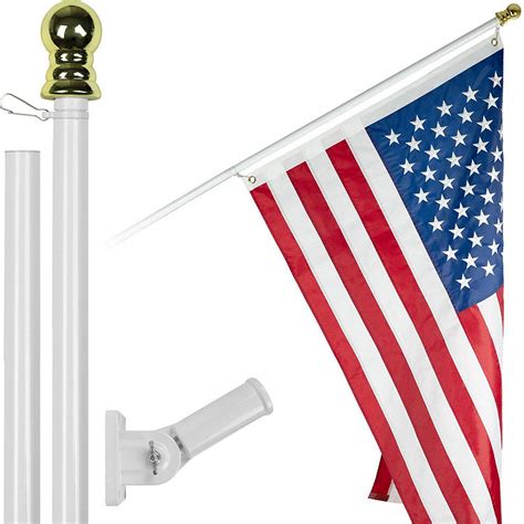 G128 6 Feet Tangle Free Spinning Flagpole White American Flag Brass