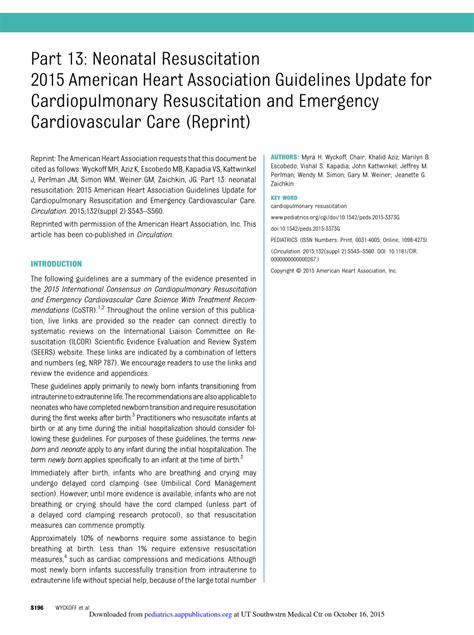 Pdf Part 13 Neonatal Resuscitation 2015 American Heart Association