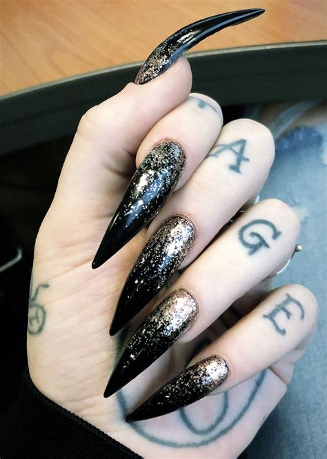 Gothic Black Stiletto Nails Designs