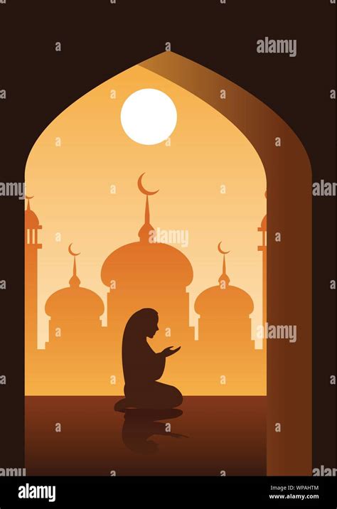 Muslim Pray In Mosquesilhouette Design Stock Vector Image And Art Alamy