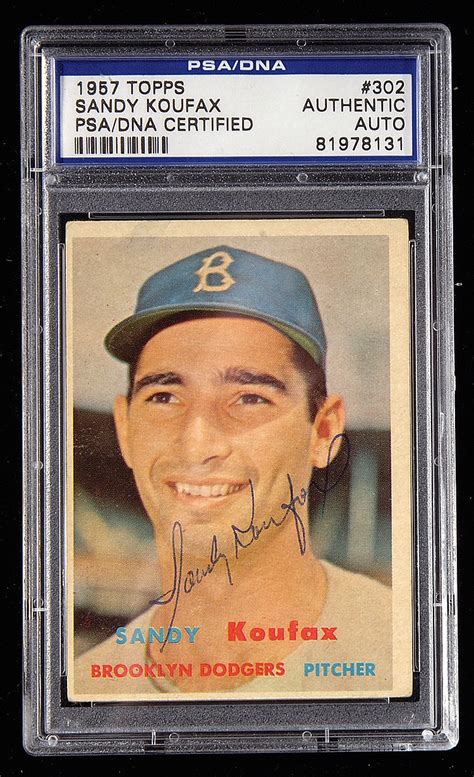 Original unopened packs, boxes & cases (cello, rack, rack, and vending) original artwork & card production material including uncut sheets 1957 Topps #302 Sandy Koufax autographed card (PSA/DNA) (Sig