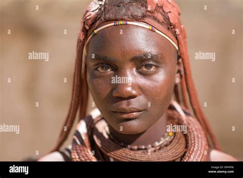 Africa Namibia Himba Tribe Village Close Up Of Native Woman Stock