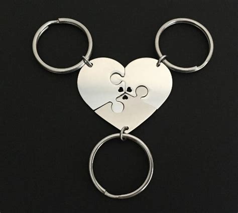 Three Stainless Steel Heart Puzzle Key Chains 3 Piece Puzzle Etsy