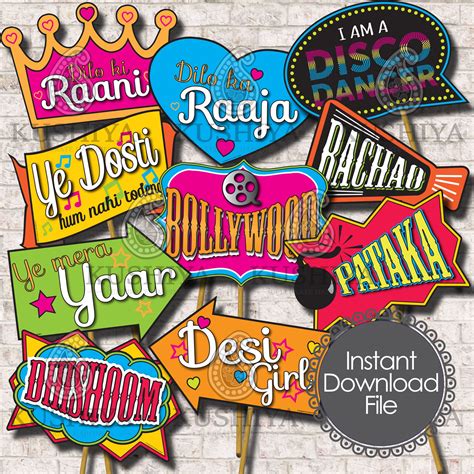 Bollywood Party Photo Booth Props Set Of 10 Indian Style Etsy Canada Wedding Photo Booth