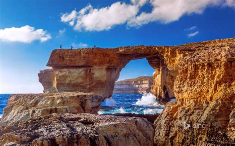 The Azure Window A Natural Stone Arch Near Dwejra Beach Gozo Malta