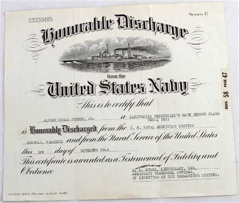 Honorable Discharge From The United States Navy