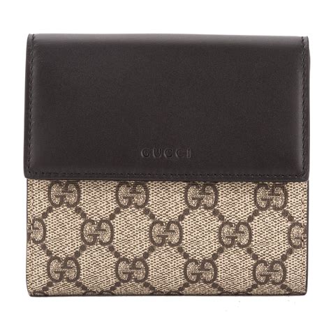 Gucci Black Leather Gg Supreme Canvas French Flap Wallet New With Tags