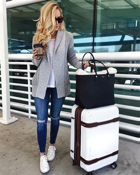 Comfy Travel Style Grey Cardigan With White Tee And Distressed Denim
