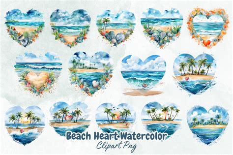 Beach Heart Watercolor Clipart Bundle Graphic By Crafticy · Creative