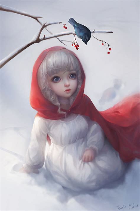 Fantasy Girl Cute Winter Snow Animal Bird White Hair Blue Eyes Wallpapers Hd Desktop
