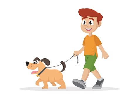 Premium Vector Cartoon Character Boy Walking With Dog