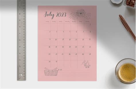 Editable Download July 2023 Calendar Summer Fireworks Etsy