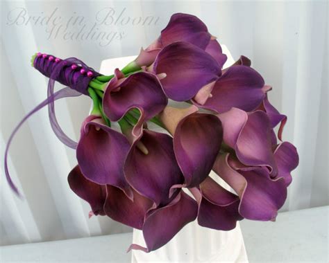 Calla Lily Wedding Bouquet Plum Purple Real Touch Bridal Bouquet