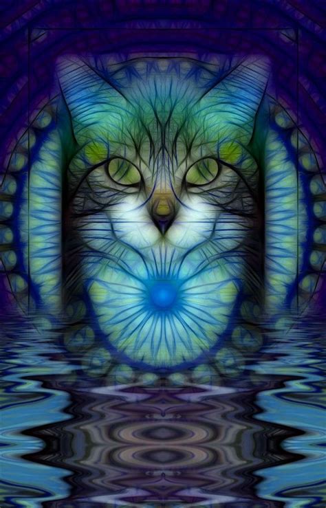 Blauw Groen Crazy Cat Lady Crazy Cats Art Fractal Image Chat Illustration Art