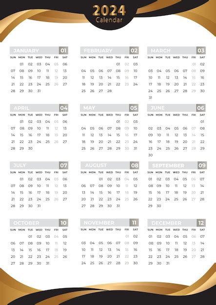 Plantilla De Calendario 2024 Vector Premium