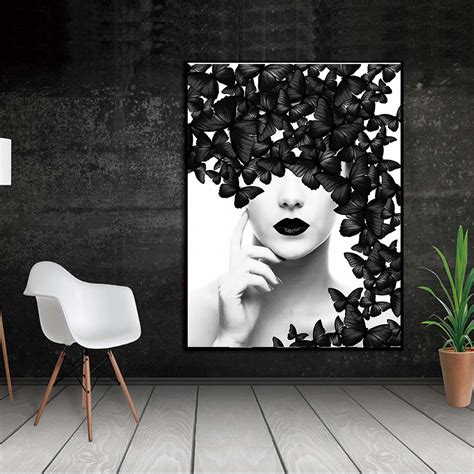 Wangart Nordic Quote Poster Black White Butterfly Woman
