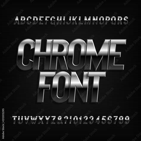 Beveled Chrome Alphabet Font Metal Effect Oblique Letters And Numbers