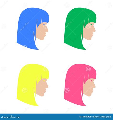Girls With Pink Green Yellow And Blue Hair Abstract Female Portraits